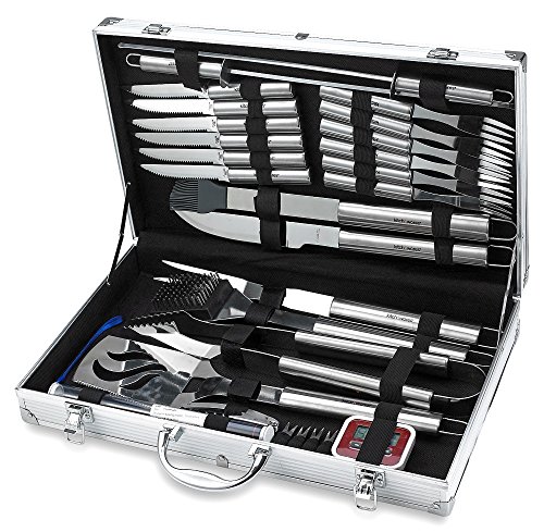 31 Piece Stainless Steel BBQ Accessories Tool Set - Includes Aluminum Storage Case for Barbecue Grill Utensils- By Kitch N Wares