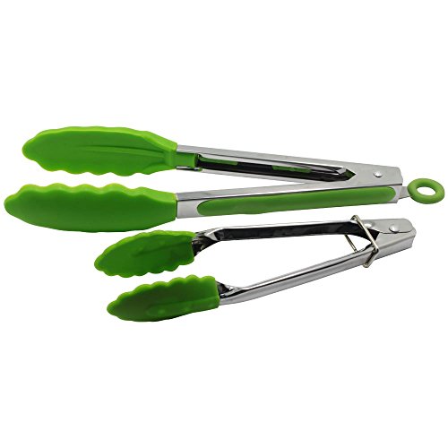 Amtopshow Coloured Silicone Kitchen And Bbq Grill Tongs Cooking Utensils Salad Tongs Stainless Steel Pack Of