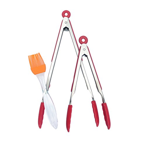 Preciouschef Kitchen Tongs Set - Stainless Steelamp Silicone Cooking Utensils Salad Tongsamp Barbecue Grill Tongs