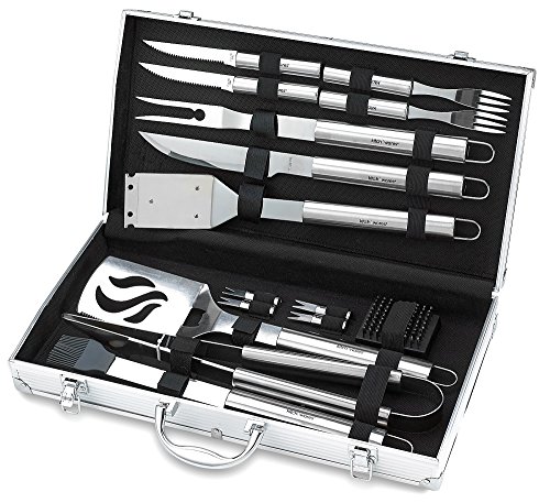 15 Piece Stainless Steel Bbq Accessories Tool Set - Includes Aluminum Storage Case For Barbecue Grill Utensils