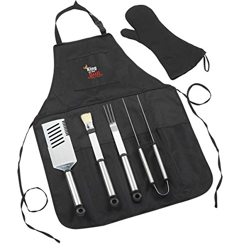 Guygifter 6 Piece Bbq Apron And Grill Tool Set Stainless Steel Utensils