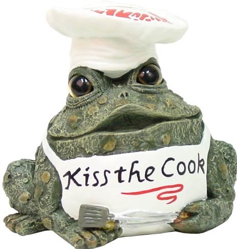 Homestyles Toad Hollow 94032 Figurine Kiss the Cook in Kitchen Apron Chef Hat Holding Grill Utensils Character Garden Statue Medium 7h Toad Figure Natural Green