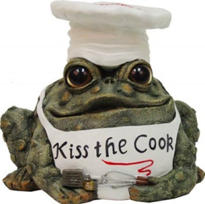 Homestyles Toad Hollow 94115 Figurine Kiss the Cook in Kitchen Apron Chef Hat Holding Grill Utensils Character Garden Statue Large Toad Figure Natural Green