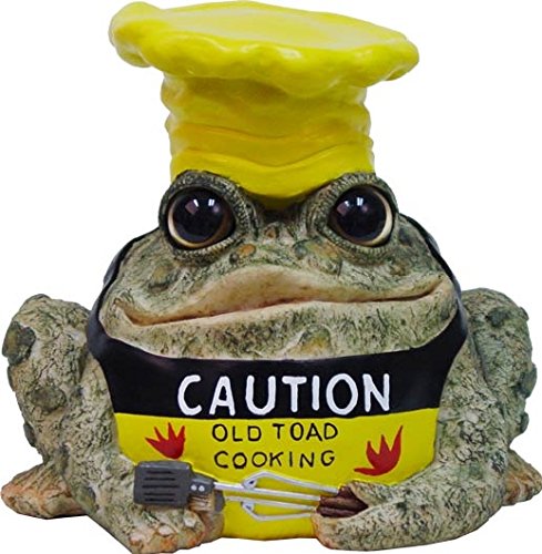 Homestyles Toad Hollow 94124 Figurine Caution Old Toad Cooking in Apron Chef Hat Holding Grill Utensils Grilling Character Garden Large 85h Statue Toad Figure Natural Brown