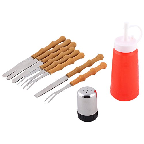 uxcell Plastic Handle Stainless Steel BBQ Utensil Tool Set 10 in 1