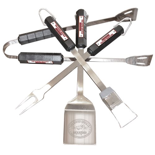 R&D Enterprises Inc DBA Motorhead Products MH-1097 BBQ Grilling 4-Piece Utensil Set Featuring Busted Knuckle Garage Logo