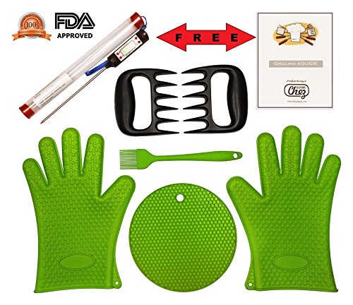 Barbecue Grilling Smoker Oven Mitts Cooking Gloves 6pcset 2pcfree Heat Resistant Silicone Bbq Bundle Bpa Free