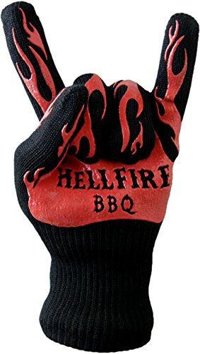 HellFire BBQ Ove Gloves are Extremely Flame Heat Resistant Barbecue Mitts with Silicone Fingers for Grilling Smoker Pit Fireplace Camping or Kitchen Oven - EN407 Rated to 932 Fahrenheit