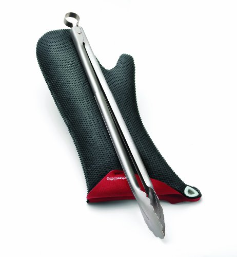 KitchenGrips Barbecue Mitt - FLXaPrene - Red - BONUS Tongs