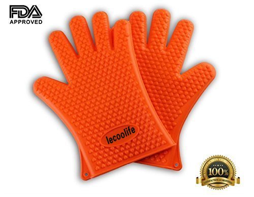 Lecoolife Silicone Cooking Gloves Heat Resistant Grilling Barbecue Bbq Mitts For Cooking Baking Smokingamp Non-slip