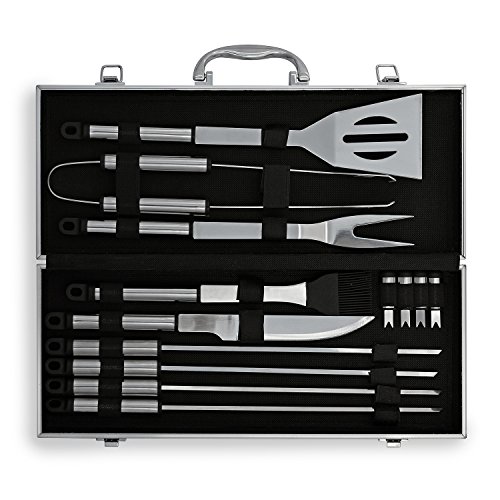 Flamen 14 Piece Stainless Steel BBQ Barbecue Grill Tool Set 13 Tool and 1 Aluminum Case