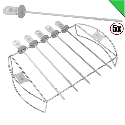 Barbecue Skewer Shish Kabob Set - BBQ Kebab Rack Maker for Meat Vegetable - Portable Stainless Steel Kabab Stick for Cooking on Gas or Charcoal Grill - 180 Degree Rotisserie