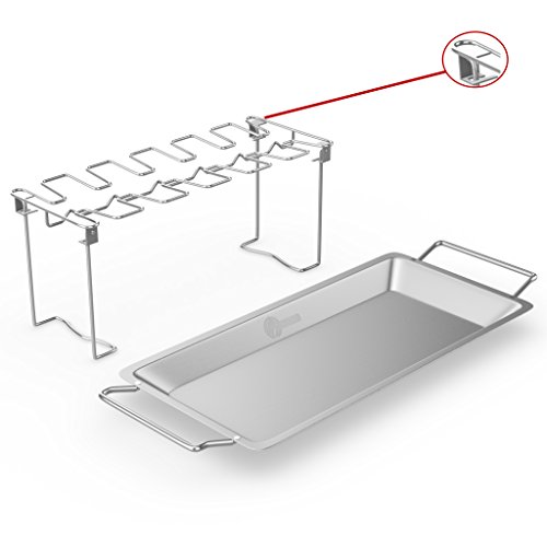 Chicken Wing Leg Rack For Grill Smoker or Oven - Stainless Steel Vertical Roaster Stand Drip Pan For Cooking Vegetables In BBQ Juices - Dishwasher Safe Barbecue Accessories by Cave Tools