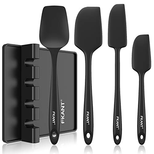 4 Piece Silicone Spatula Set with Kitchen Utensil Rest Silicone Cooking Utensils with Holder Mini Rubber Spatulas Heat Resistant 480°F One Piece Design Non-Stick for Cooking Baking and Mixing