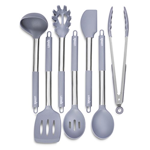 Lermie 7-Piece Silicone Kitchen Utensil Set- Cooking Utensils - Kitchen Utensils with - Kitchen Gadgets Cooware Set - Best Kitchen Tool Set