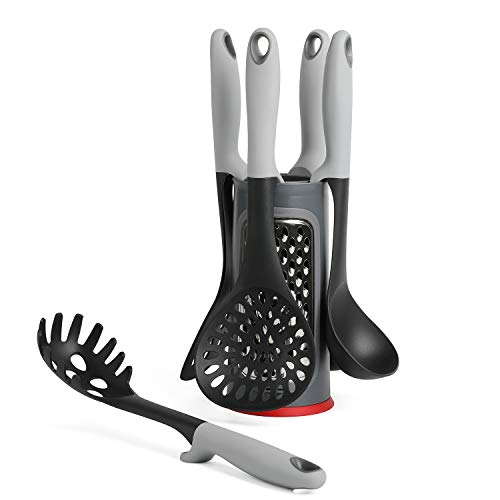 Silicone Kitchen Utensil Set Nonstick Nylon Cooking Utensils with Grater Shredder Hanger Holder Turner Cooking Spoons Skimmer Ladle Spaghetti Server