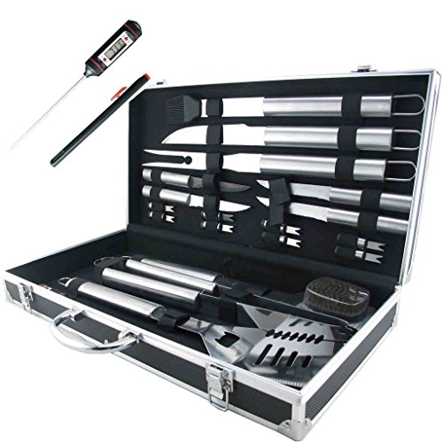 Teikis 19-piece Deluxe Stainless Steel Bbq Tool Set With Storage Case - Includes Spatula With Bottle Opener Fork