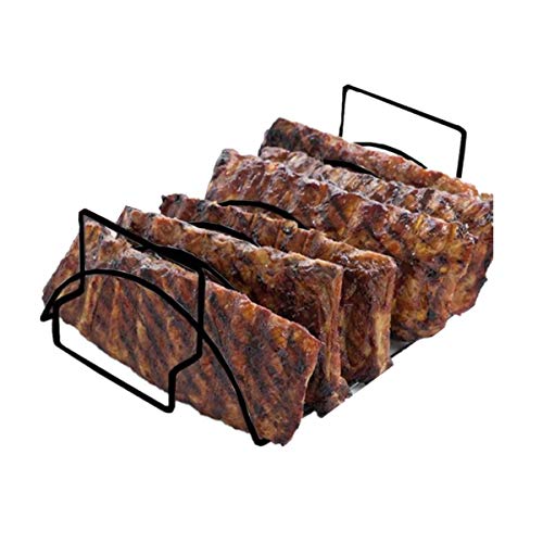 Food Grade Safe Stainless Steel BBQ Rib Racks for Smoking and Grilling Non-Stick Roasting Stand -15 L x 98 W x 5 H Holds 6 Rib Racks Amiley Black