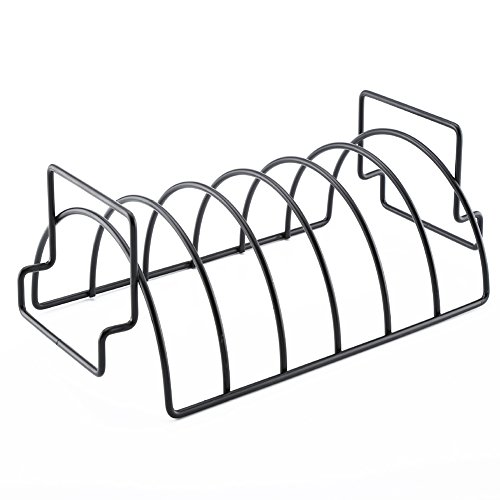MOOUS Non-Stick Rib Rack Reversible RoastingRib Rack Stainless Steel BBQ Ribs Rack Roasting Stand for Outdoor Barbecue Grills35195115cmBlack