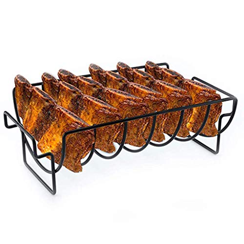 Quaanti Non-Stick Rib Rack - Roasting Stand Holder - Holds 6 Rib Racks for Grilling BarbecuingBBQ Accessories Grill Accessories Grill Rack for Ribs Steel Rib Rack Rib Stand Black