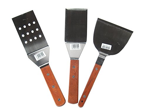 3-Pc Solid Perforated Square End and Scraper Stainless Steel Grill BBQ Turner Spatula Set