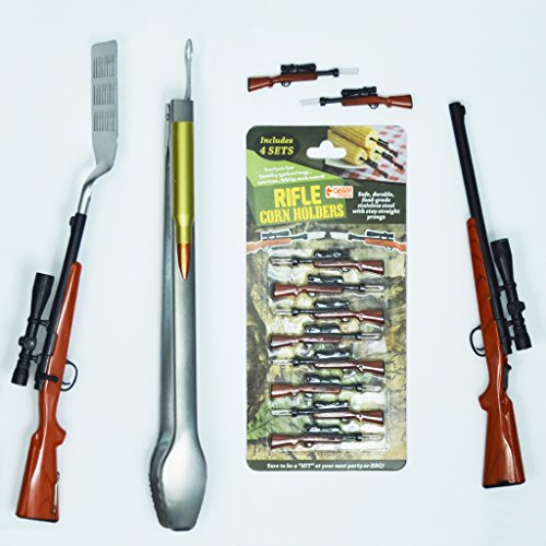 Gibson Bolt Action Rifle BBQ Tool Set - 4 Pc Tongs Lighter Spatula Corn Holders