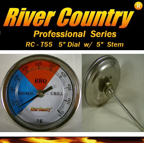 5 River Country RC-T5L Adjustable BBQ Grill Thermometer 50 to 550 F Long Stem