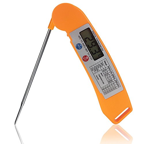 Instant Read Food Thermometer Digital Cooking Thermometer with Long Probe LCD Screen for Grill BBQ Meat and Candy Orange