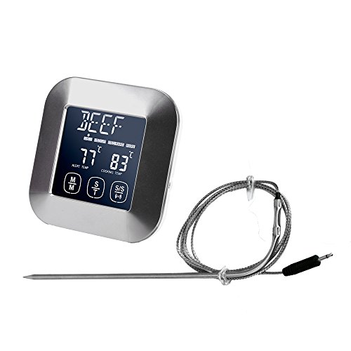 SMYLLS Touchscreen Digital Meat Cooking Thermometer and Timer with Alarm Timer for Kitchen Oven BBQ Grill- Large Read Instant Sensitive Function Display Touchscreen