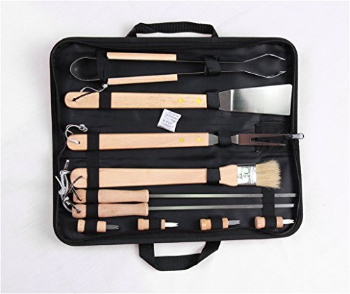 RoseFlower Premium 10 Pieces Stainless Steel BBQ Set with Portable Canvas Storage Case - Heavy Duty Professional Outdoor Barbecue Grill Tool Accessories Kit - Perfect Christmas Gifts Idea