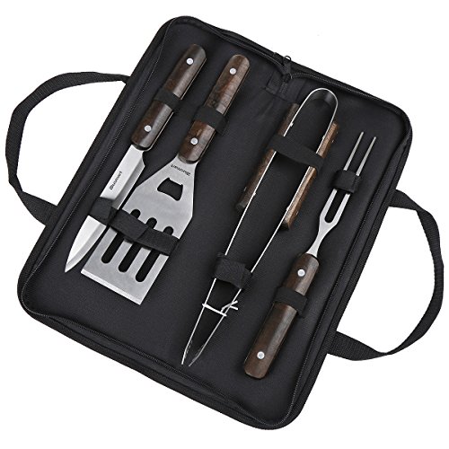 Blusmart Thicker Stainless-steel Wood Handle Barbecue Bbq Tool Set Deluxe Grill Accessories Fabric Storage Case