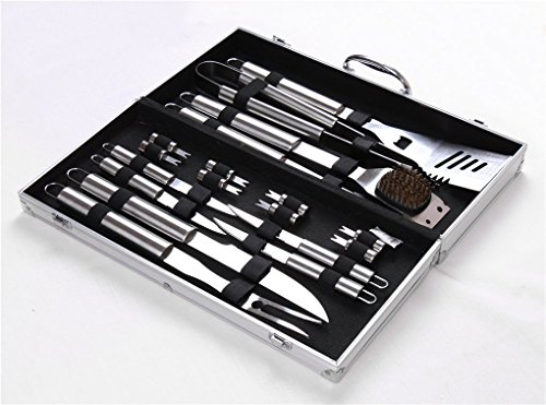 JoyeeeR Premium 18pcs Stainless Steel BBQ Set with Aluminum Storage Case - Perfect Heavy Duty Professional Outdoor Barbecue Grill Tool Accessories Kit