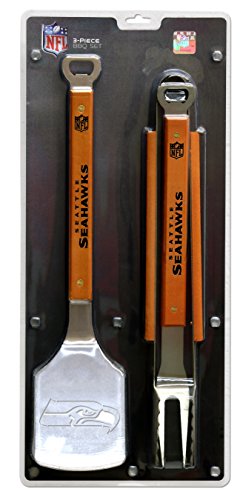 NFL Seattle Seahawks 3PC BBQ Set Heavy Duty Stainless Steel Grilling Tools
