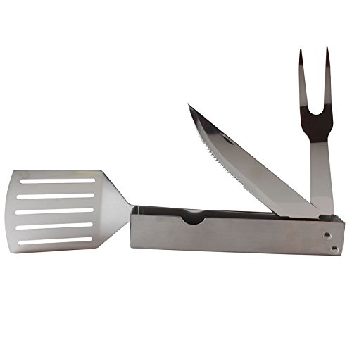 3-in-1 Folding Grill Tools - Professional Stainless Steel Travelamp Camping Bbq Tools