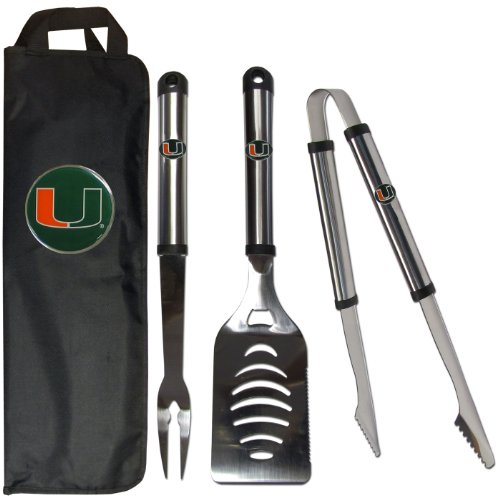 NCAA Miami Hurricanes Stainless Steel BBQ Tool Set with Bag