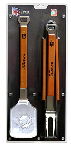 Nfl Miami Dolphins 3pc Bbq Set Heavy Duty Stainless Steel Grilling Tools
