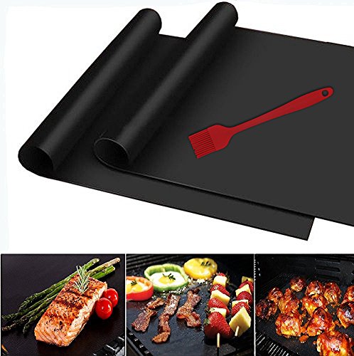 BBQ Grill Mat 100 Non-stick Heat Resistant Heavy Duty Reusable Grilling Mats Set of 2 Barbecue Baking Pads BBQ Grill Sheets Mat for Gas Charcoal Ovens Electric Grill and More with Aluminum Foil