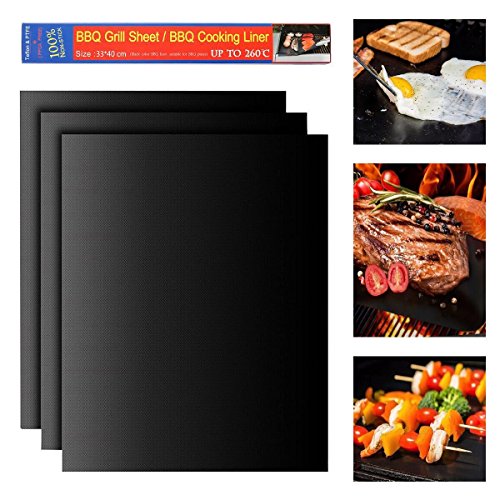 BBQ Grill Mat Easest Set of 3 Pieces 13x1575x01 Inch Non stick Extra Thick Grill Sheets Healthy Reusable Barbecue Accessories Toast Bake Cooking Liner Microwave Dishwasher safe 3 Pack Black