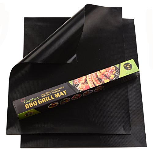 Chephontm Premium Grill Mat - Heavy Duty Reusable Non-stick Bbq Sheet For Easy Grilling Set Of 2  Great For