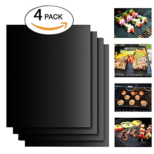 Easest BBQ Grill Mat Set of 4 Pieces 13x1575 Inch Non-stick Extra Thick Grill Sheets Healthy Reusable Barbecue Accessories Toast Bake Cooking Liner Microwave Dishwasher Safe 4 Pack Black 