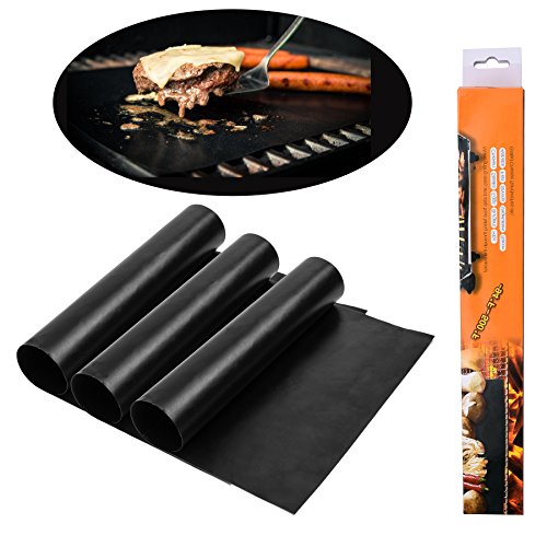 HILLPOW Non-Stick BBQ Grill Mats for Gas Grills- Set of 3 Heat Resistant Barbecue Sheets 157X 13 Black
