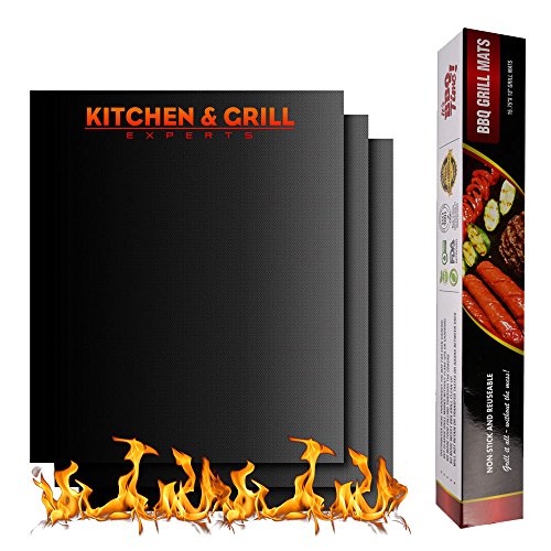 Premium BBQ Grill Mats Thick Non-Stick  FDA-Approved Grilling Sheets  Reusable BPA-Free Grill Liners Set of 3 - 10 Year Warranty