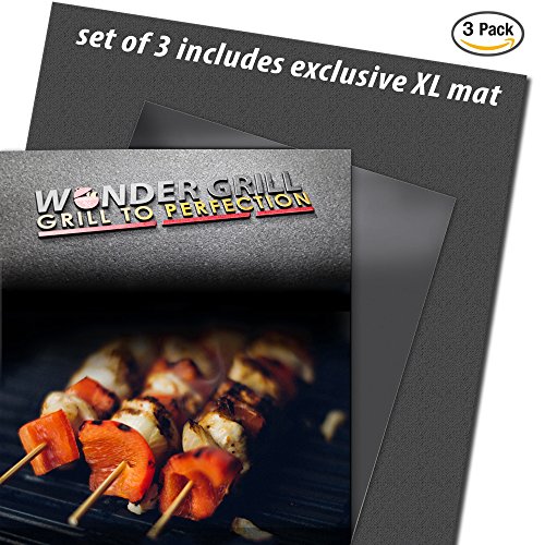 Wonder Grill Mat Set Of 3 Bbq Mats Includes 1 Exclusive Xl Size Grilling Sheet Heavy Duty Teflon Coated Pfoa