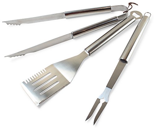3 Piece BBQ Tools Set - Professional Stainless Steel Barbecue Utensils - Grill Spatula Fork Tongs