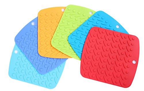 Silicone Pot Holder Trivet Mat set Of 6 Colorful -- Durable Heat Resistant Kitchen Utensils - Dishwasher