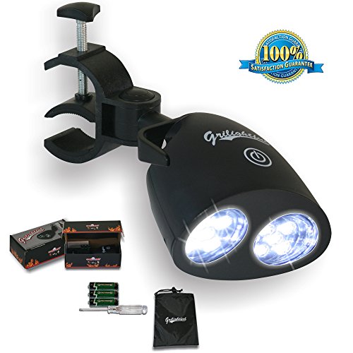 Barbecue Grill Light - Best To Illuminate Any BBQ At Night - 10 Super Bright LED Lights - Easy to Install Handle Bar Mount - Suits Green Egg and Weber - Includes Batteries and Bonus All Weather Cover