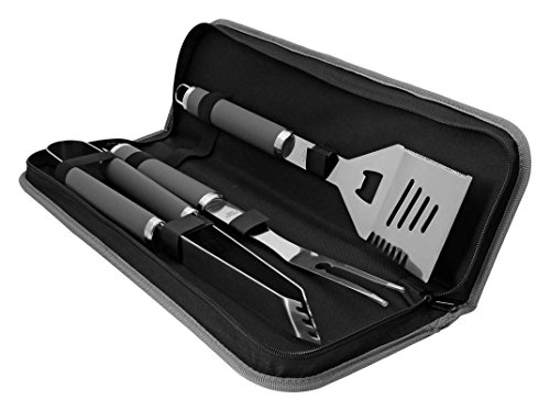 Bbq Set- Featuring 3 Solid Stainless Steel With Ergonomic No-slip Handles Forktong And Spatula