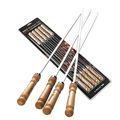 E-rover&reg Outdoor Craftsmen Large Stainless Steel Skewers Flat Skewers With Wood Handle Bbq Skewers Set Set