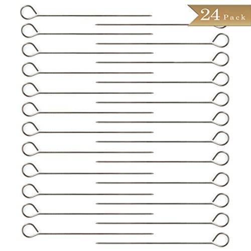 Pack Of 24 - Stainless Steel Bbq Skewers With Ring-tip Handle - 9&quot