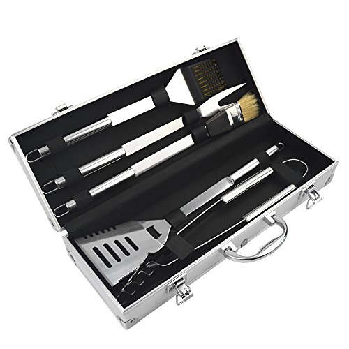 KALREDE 5-Piece Stainless Steel Outdoor Barbecue Grill Tool Set -Includes Aluminum Storage Case for Barbecue Grill Utensils